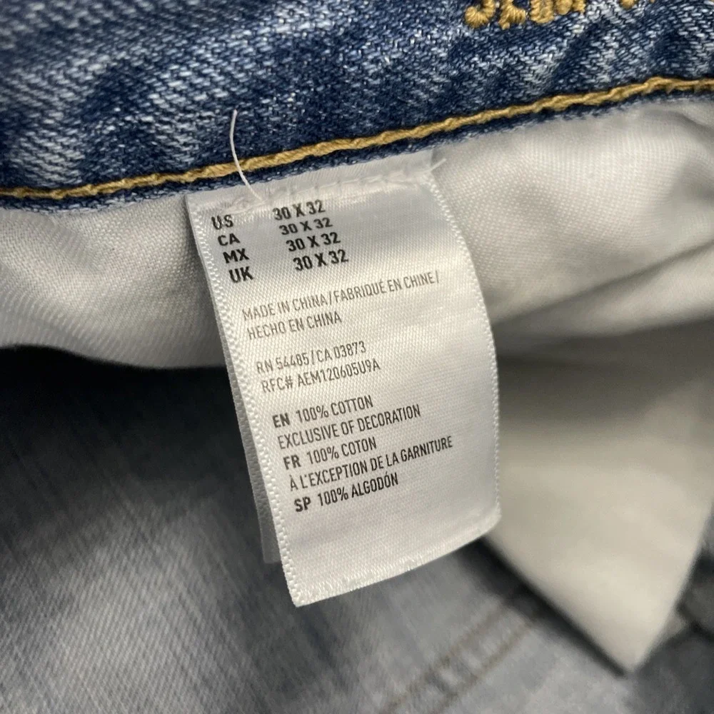 American Eagle Jeans Mens 30x32 Blue Slim Straight Faded Whisker Denim